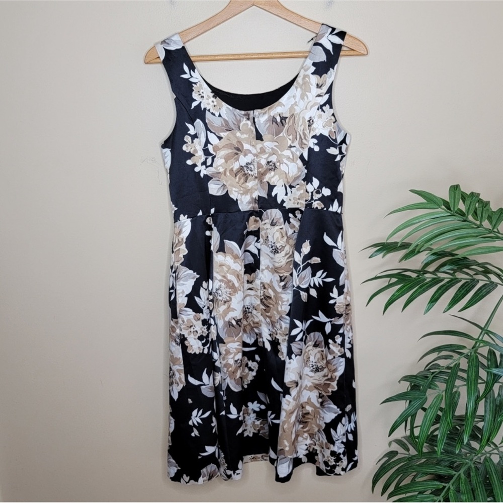 WHBM | Black Tan Cream Floral Print Dress